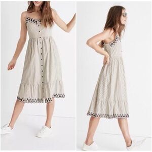 Madewell Embroidered Jardin Striped Midi Dress 12 Chambray Preppy Lined